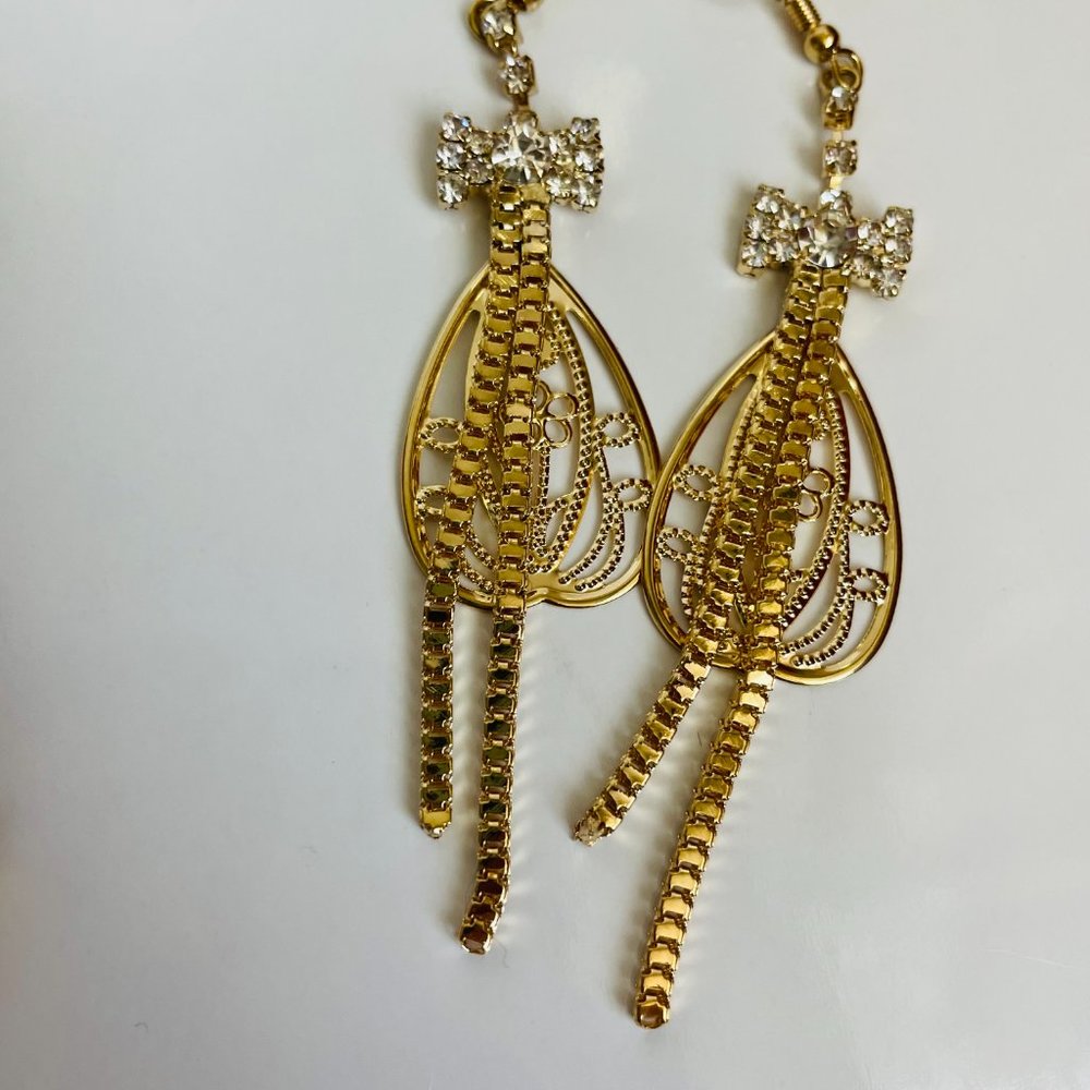 Boho Trendy Gold Long Drop Dangle Earrings 3 1/2-4” Lot of 2 Pairs NWOT - Picture 4 of 7